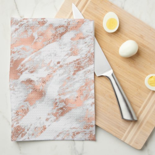 White  Rose Gold Marble 3 Kitchen Towel