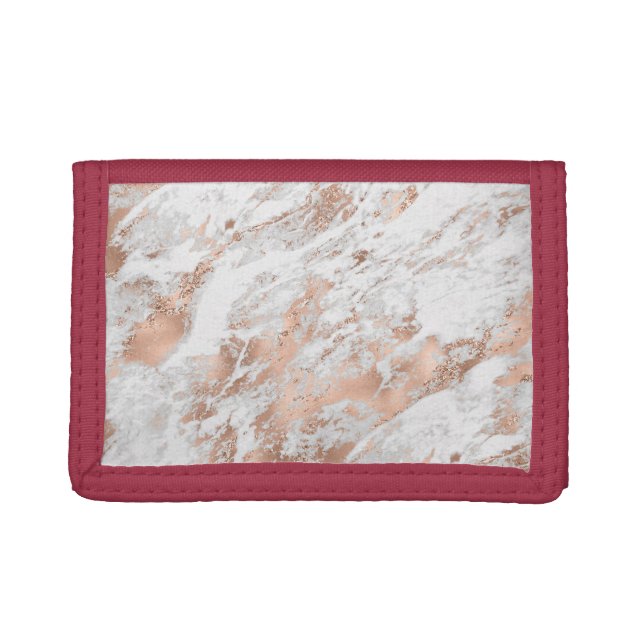 White & Rose Gold Marble 3 Trifold Wallet (Front)