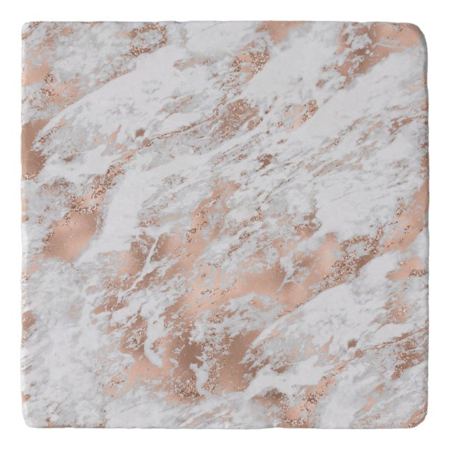 White & Rose Gold Marble 3 Trivet (Front)