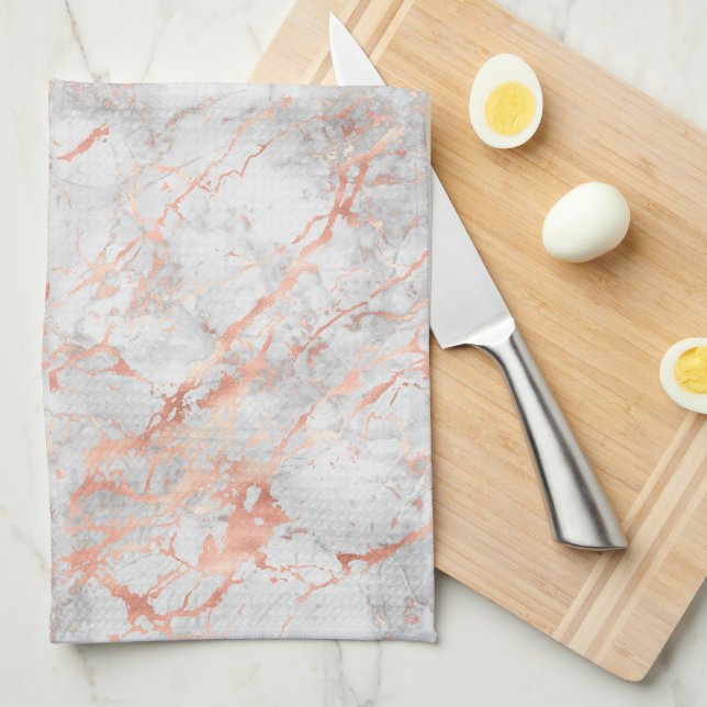 White & Rose Gold Marble 4 Kitchen Towel (Quarter Fold)