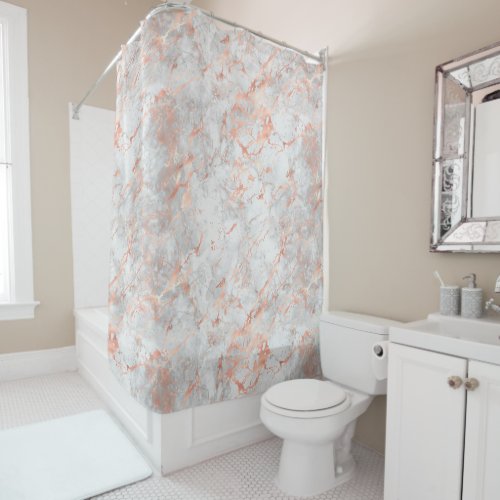 White  Rose Gold Marble 4 Shower Curtain