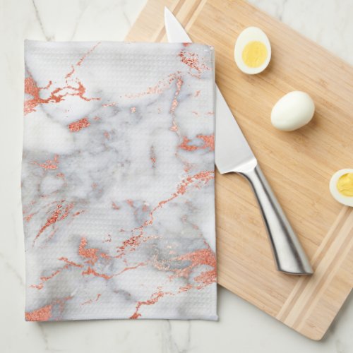 White  Rose Gold Marble 7 Kitchen Towel