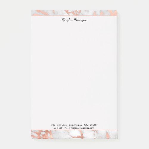 White  Rose Gold Marble Border Black NameInfo Post_it Notes
