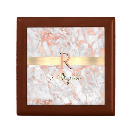 White  Rose Gold Marble Gold Bar Name  Monogram Gift Box