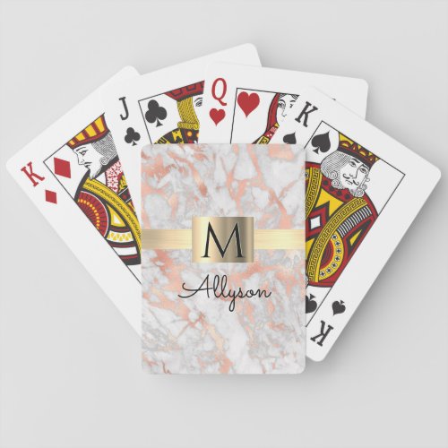 WhiteRose Gold Marble Gold Box NameMonogram Vs2 Playing Cards