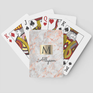 White/Rose Gold Marble Gold Box, Name/Monogram Vs6 Poker Cards