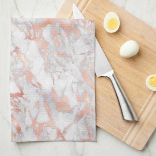 White  Rose Gold Marble Kitchen Towel