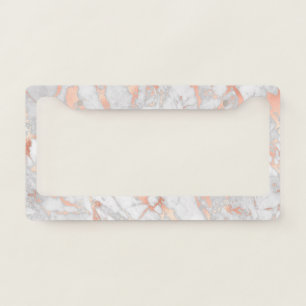 White & Rose Gold Marble License Plate Frame