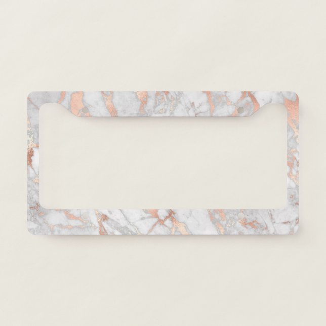White & Rose Gold Marble License Plate Frame (Front)