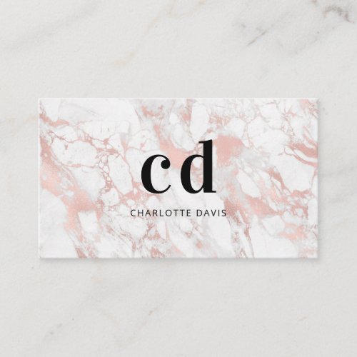 White rose gold marble monogram initial minimalist business card