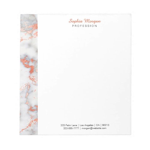 White  Rose Gold Marble Name Info Occupation Not Notepad