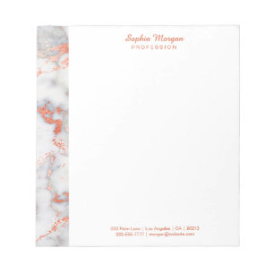 White & Rose Gold Marble, Name Info Occupation Notepad
