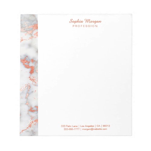 White  Rose Gold Marble Name Info Occupation Notepad