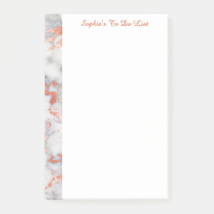 White & Rose Gold Marble, Name or Title Post-it Notes