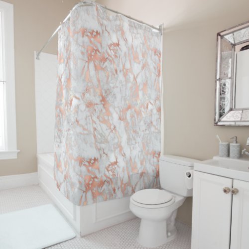 White  Rose Gold Marble Shower Curtain