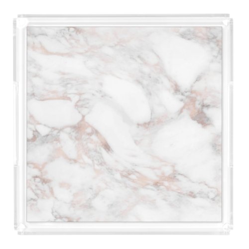 White Rose Gold Marble Trendy Elegant Template Acrylic Tray