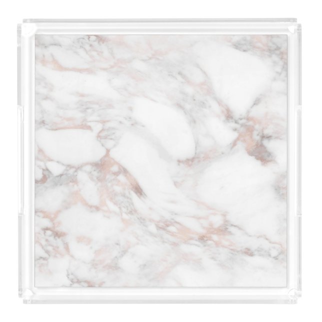 White Rose Gold Marble Trendy Elegant Template Acrylic Tray (Front)