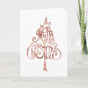 White Rose Gold Merry Christmas Tree Card