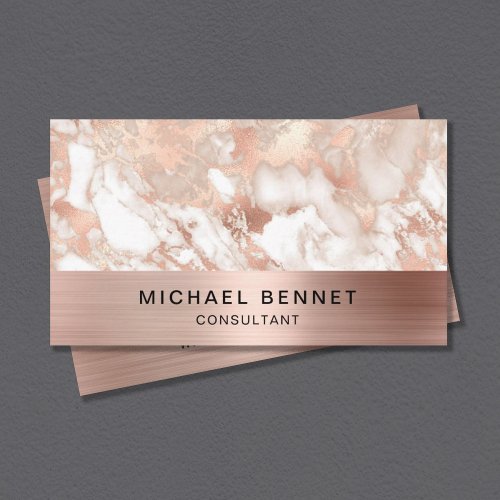 White Rose Gold Metallic Marble Consultant Busines Business Card
