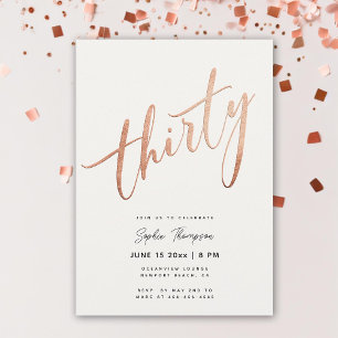 White Rose Gold Minimalist Elegant 30th Birthday Invitation