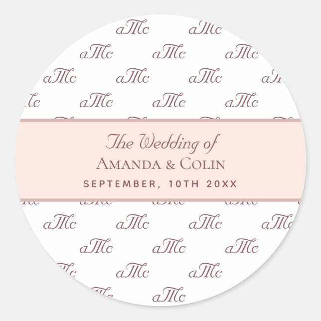 White rose gold monogram couple initials wedding classic round sticker (Front)