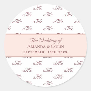 White rose gold monogram couple initials wedding classic round sticker