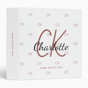 White rose gold monogram elegant business 3 ring binder