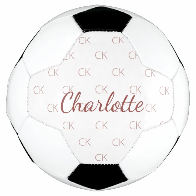 White rose gold monogram initials name  soccer ball (Front)