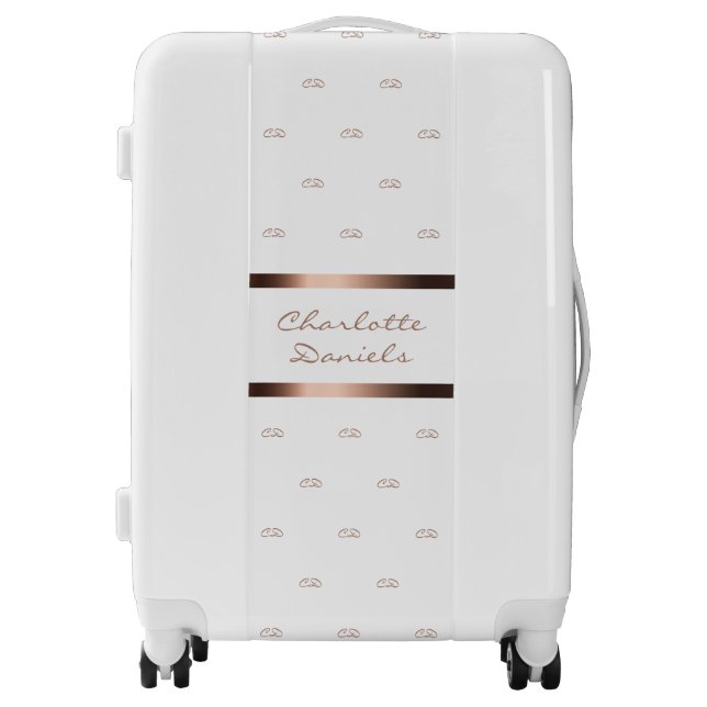 White rose gold monogram modern elegant name luggage (Front)