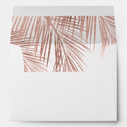 White rose gold palm tree wedding envelope