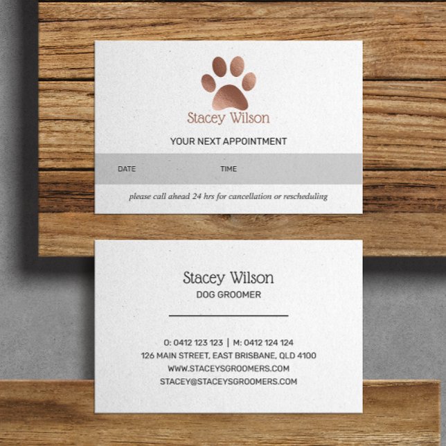 White Rose Gold Paw Print Logo Appointment Card (Creator Uploaded)
