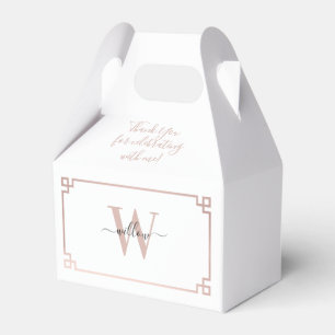 White & Rose Gold Pink Greek Key Monogrammed Favor Boxes
