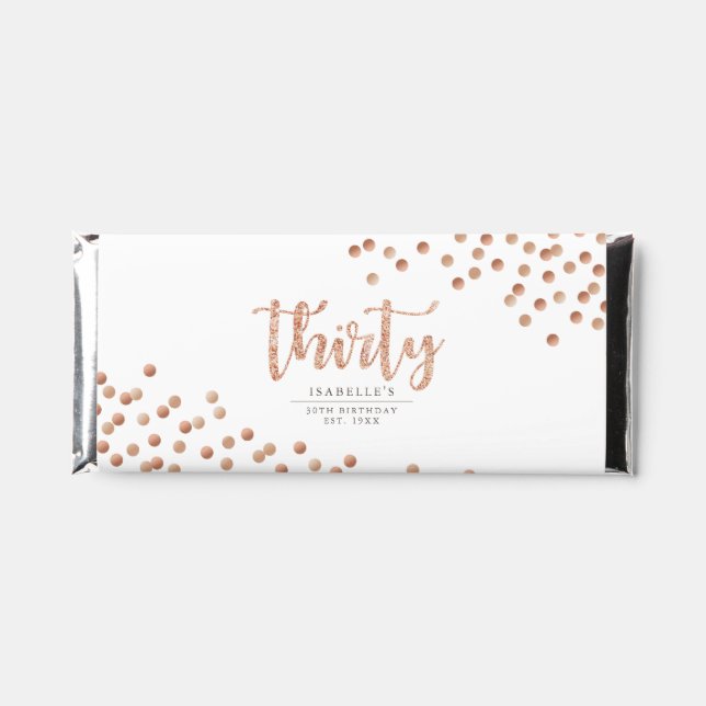 White & Rose Gold Polka Dot 30th Birthday  Hershey Bar Favors (Front)