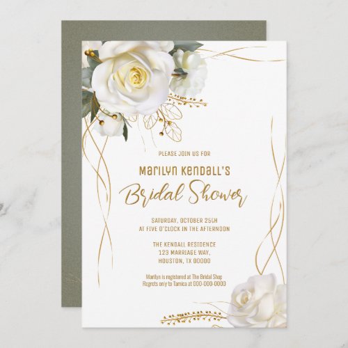 White Rose Gold Romantic Floral Invitation