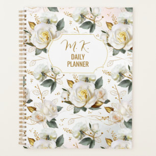 White Rose Gold Romantic Floral Planner