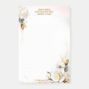 White Rose Gold Romantic Floral Stationery Post-it Notes