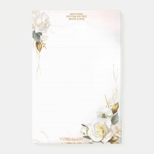 White Rose Gold Romantic Floral Stationery Post-it Notes