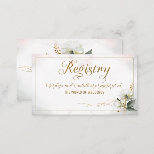 White Rose Gold Romantic Floral Wedding Registry Enclosure Card