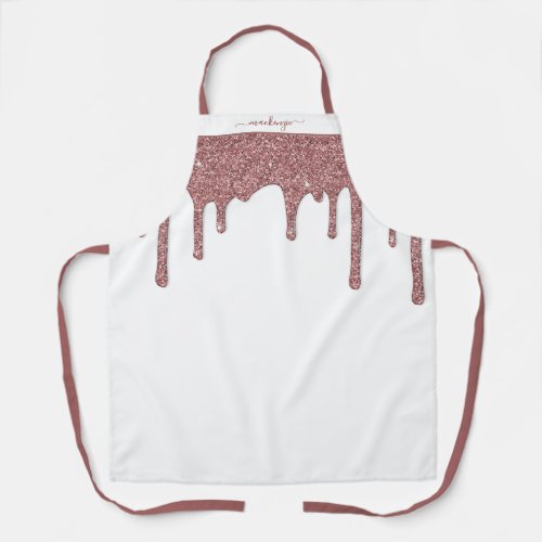 White Rose Gold Sparkle Glitter Drips Personalized Apron