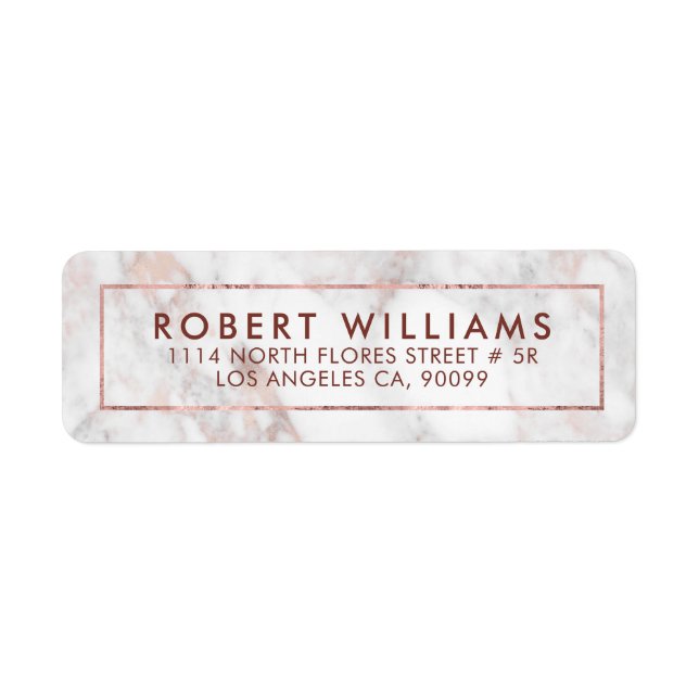 White & Rose-Gold Tones Faux Marble Label (Front)