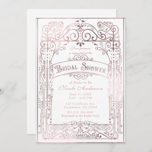 White  Rose Gold Vintage Victorian Bridal Shower Invitation