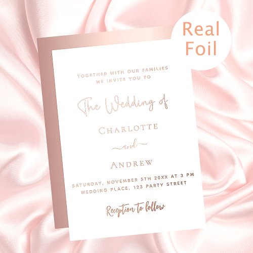 White rose gold wedding foil invitation