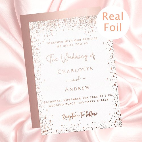 White rose gold wedding foil invitation