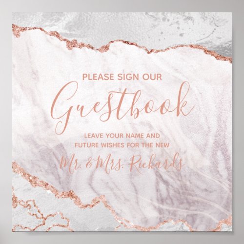 White  Rose Gold Wedding Guestbook Table Sign