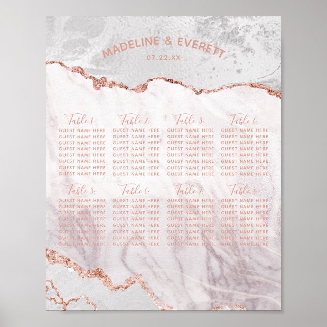 White & Rose Gold Wedding Table Seating Chart (Front)