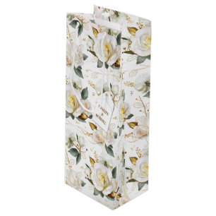 White Rose Gold Wedding Wine Gift Bag