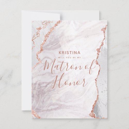 White  Rose Gold Will You Be My Matron of Honor Invitation