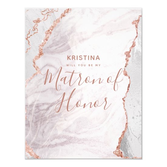 White & Rose Gold Will You Be My Matron of Honor Invitation