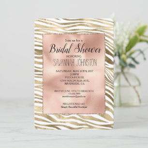White Rose Gold Zebra Animal Bridal Shower Invitation