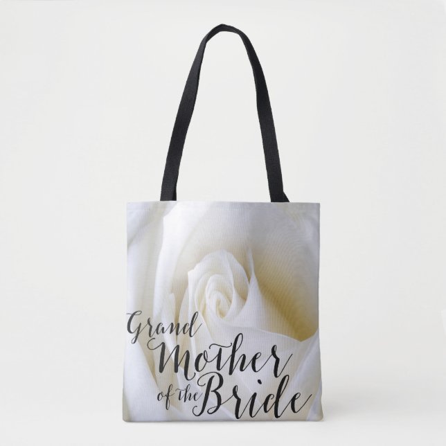 White Rose Grandmother of Bride Canvas Tote Bag (Front)